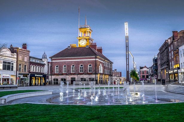 A view of Stockton Town Centre's water feature